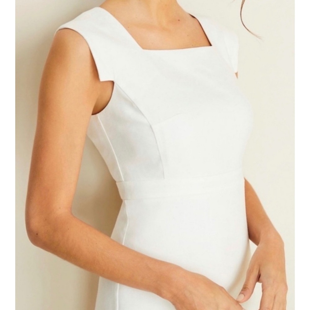 Ann Taylor Womens White Square Neck Cap Sleeve Sheath Dress Professional Formal - Picture 2 of 3
